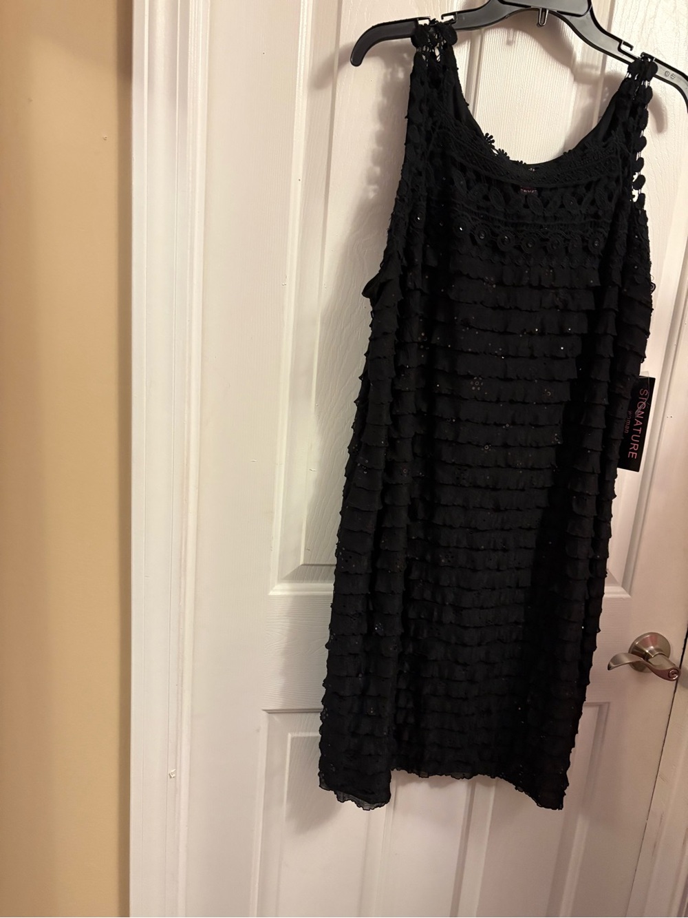 Signature Black Ruffle Crochet Mini Dress